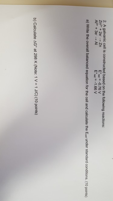 Solved 2. A galvanic cell is constructed based on the | Chegg.com