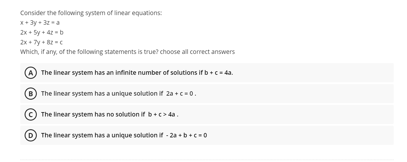 Solved Consider the following system of linear equations
