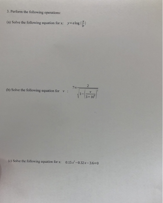 Solved 3. Perform the following operations: (a) Solve the | Chegg.com