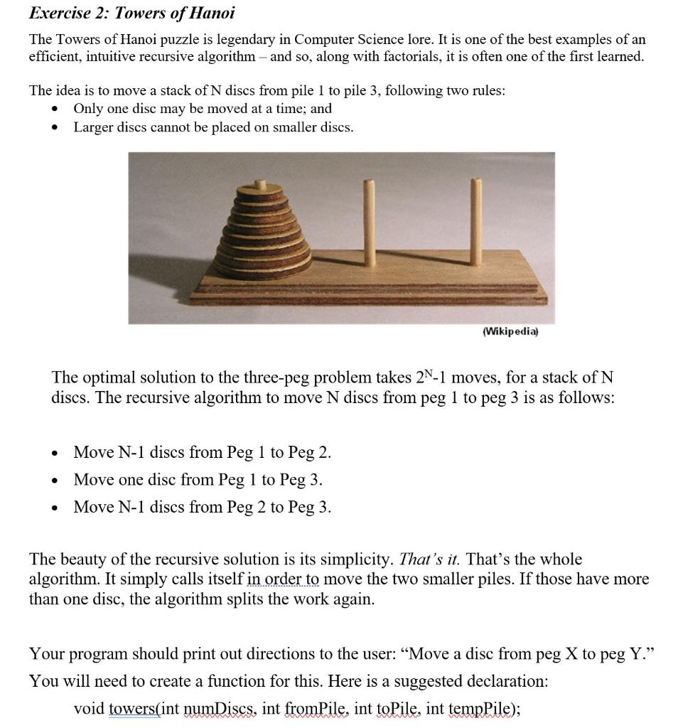 Solved Exercise 2: Towers Of Hanoi The Towers Of Hanoi | Chegg.com