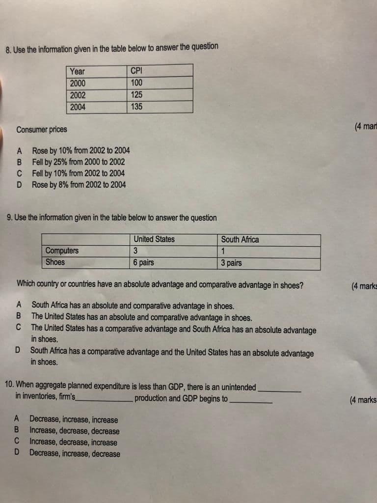 Solved 8. Use The Information Given In The Table Below To | Chegg.com