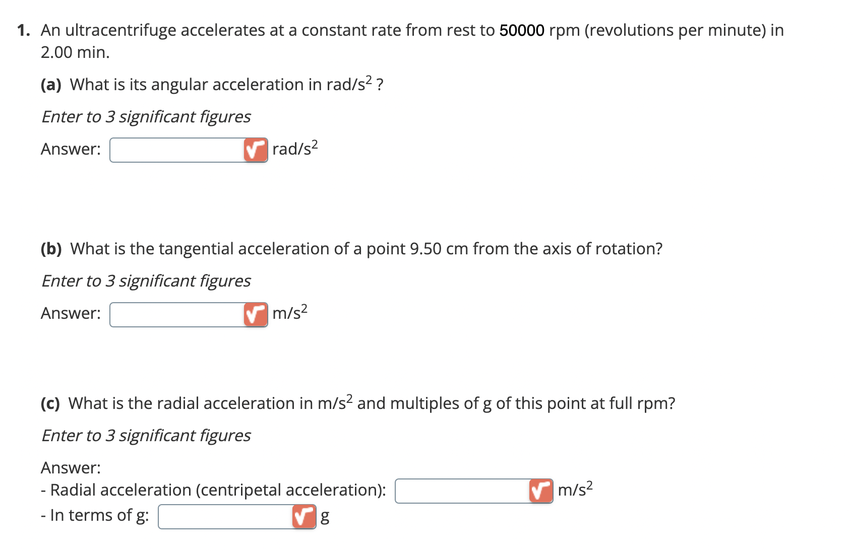Solved 1. An ultracentrifuge accelerates at a constant rate