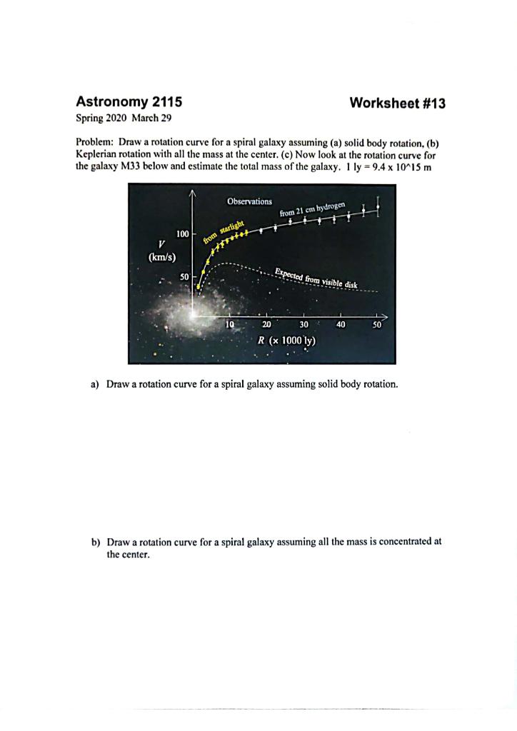 Solved Worksheet #13 Astronomy 2115 Spring 2020 March 29 | Chegg.com