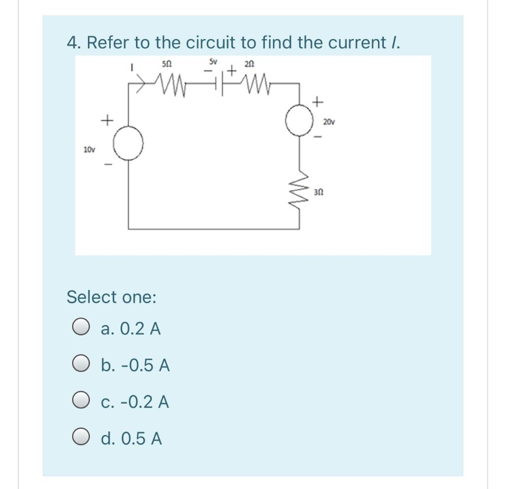 Solved 4. Refer to the circuit to find the current I. 50 5v | Chegg.com