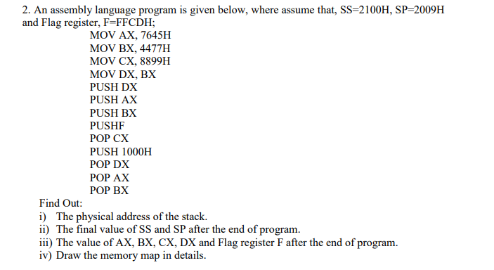 Solved 2. An assembly language program is given below, where | Chegg.com