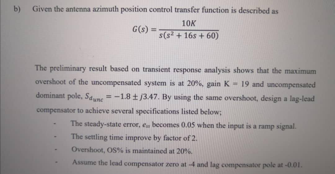 Solved b) Given the antenna azimuth position control | Chegg.com