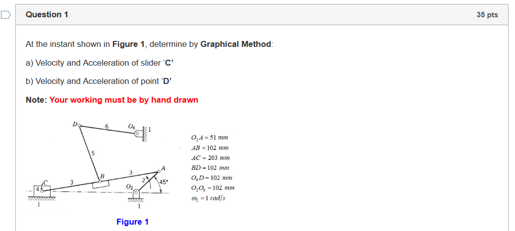 Solved D Question 1 35 pts At the instant shown in Figure 1, | Chegg.com