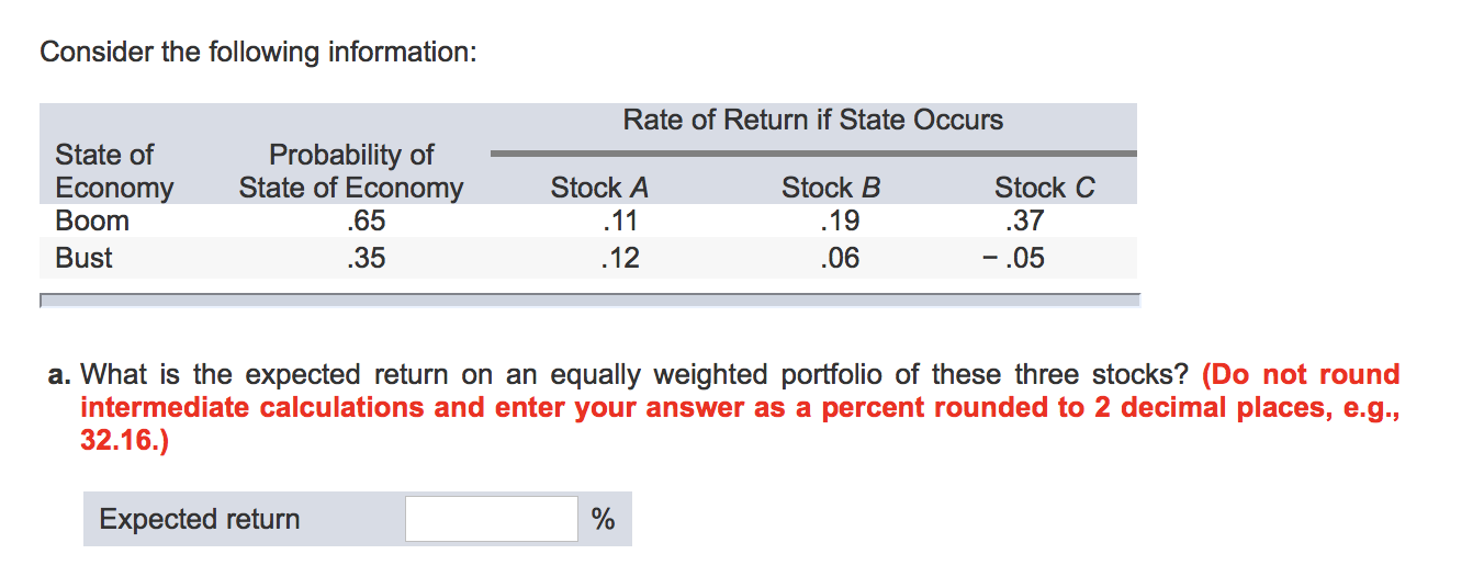 Solved Consider the following information: Rate of Return if | Chegg.com