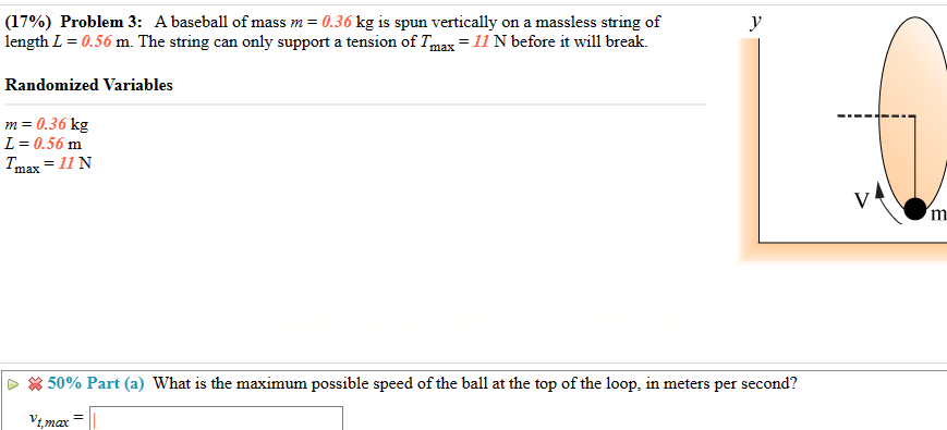 Solved (17\%) Problem 3: A baseball of mass m=0.36 kg is | Chegg.com