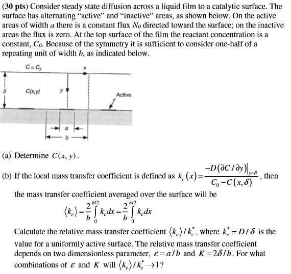 (30 pts) Consider steady state diffusion across a | Chegg.com