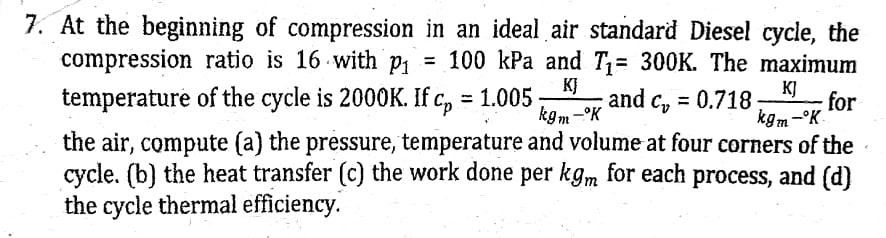 Solved Cv 7. At the beginning of compression in an ideal air | Chegg.com