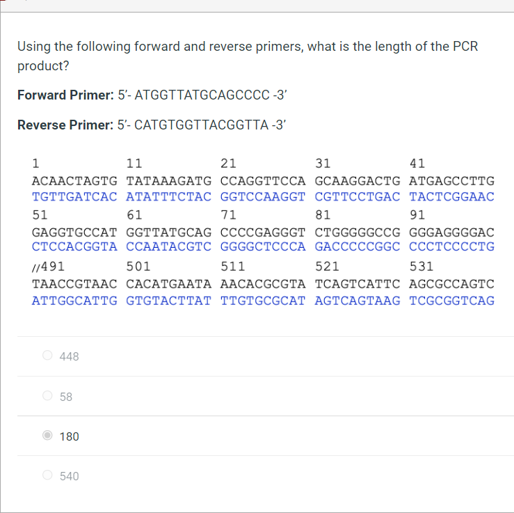 Solved Using the following forward and reverse primers, what | Chegg.com