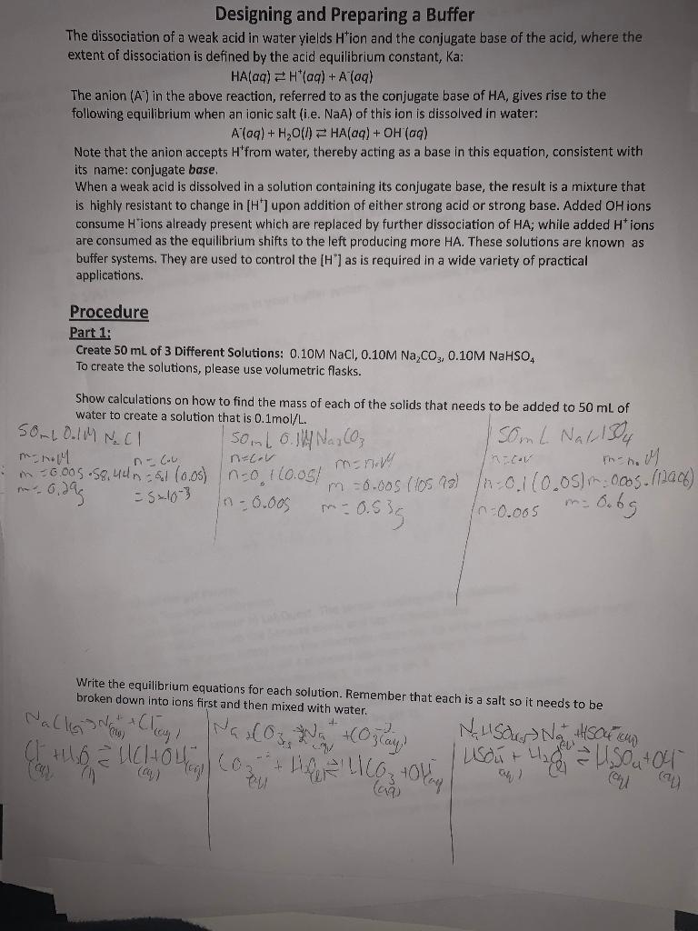 Solved Designing and Preparing a Buffer The dissociation of | Chegg.com