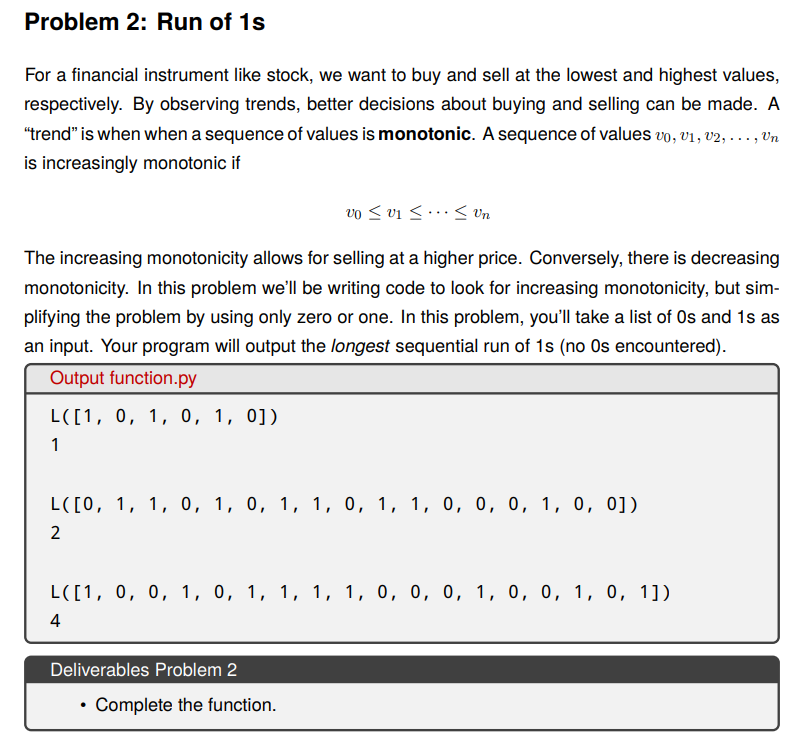 Solved Problem 2: Run of 1 s For a financial instrument like | Chegg.com