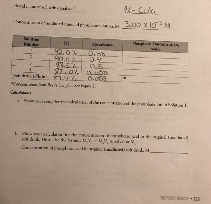 Solved Brand Name Of Soft Drink Analyzed B Cola 3775