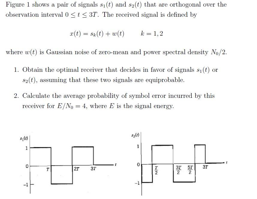 Solved Figure 1 shows a pair of signals s1(t) and s2(t) that | Chegg.com