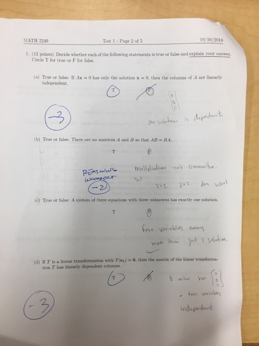 Solved MATH 2240 Test I-Page 2 of 5 10/10/2018 L. (12 | Chegg.com