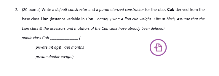 Solved 2. (20 points) Write a default constructor and a | Chegg.com