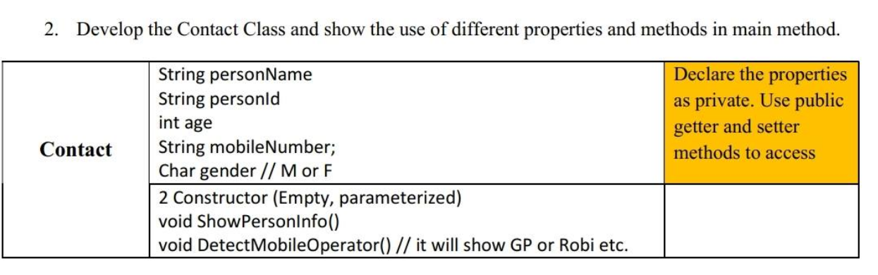 2. Develop the Contact Class and show the use of | Chegg.com