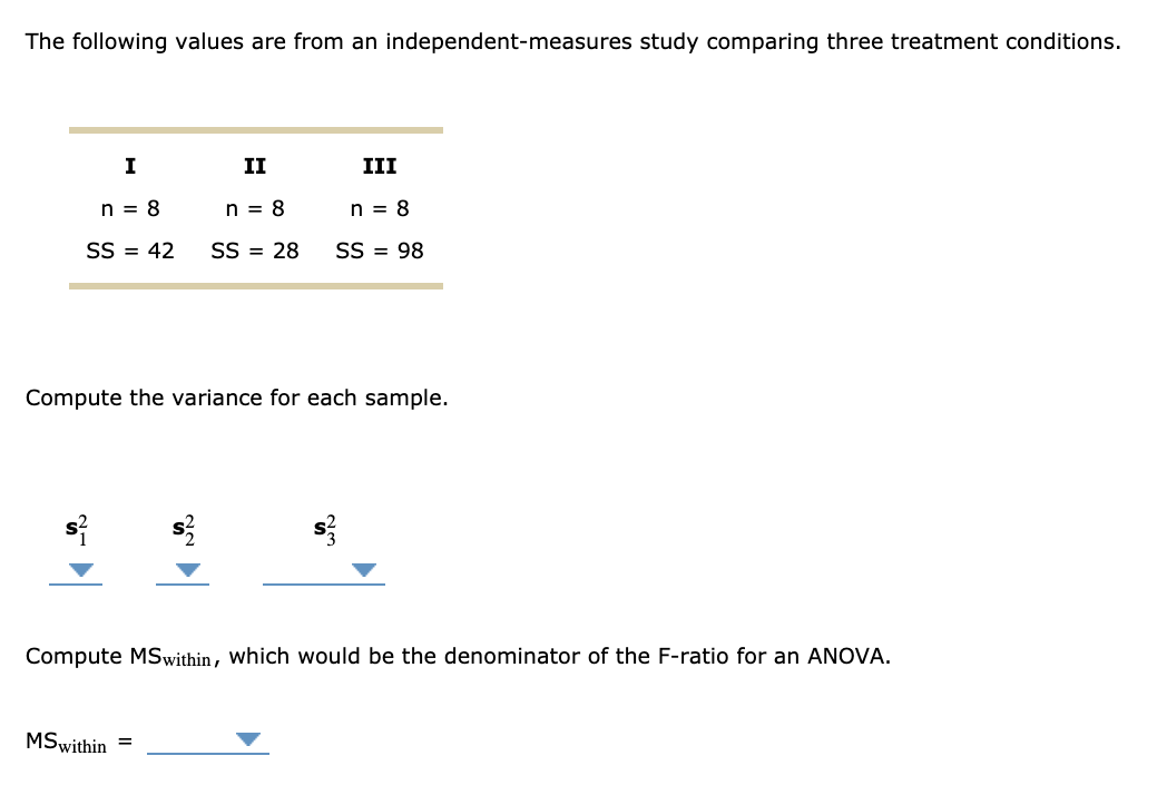 solved-the-following-values-are-from-an-independent-measures-chegg