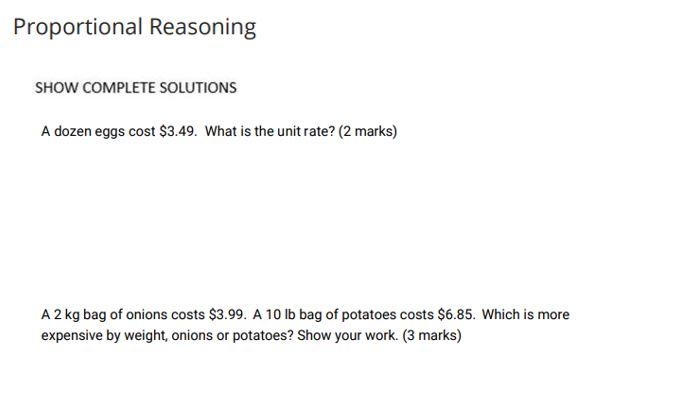 Solved Proportional Reasoning SHOW COMPLETE SOLUTIONS A | Chegg.com