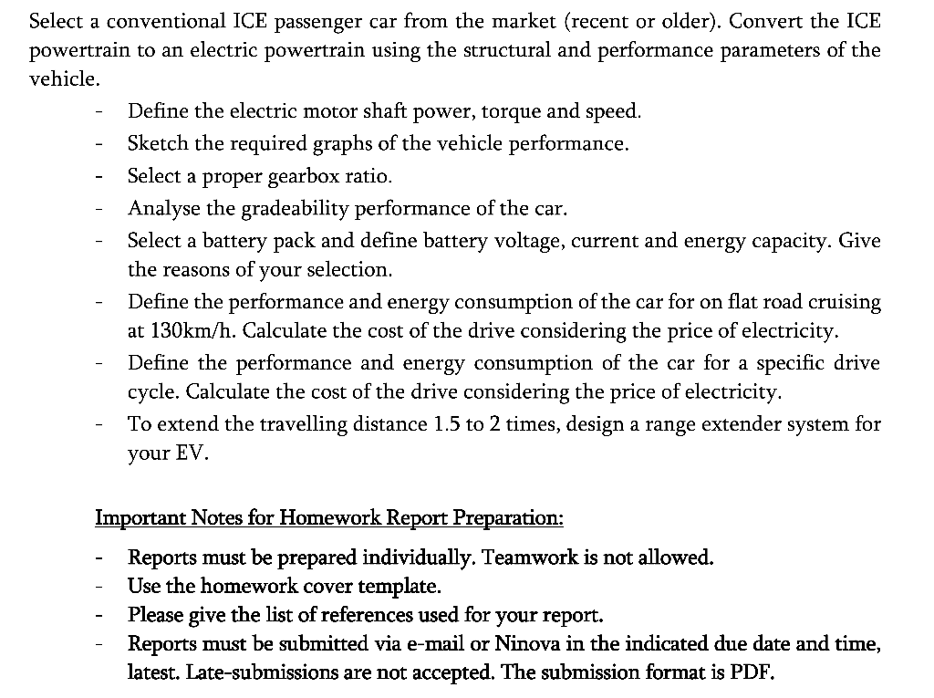 Select a conventional ICE passenger car from the