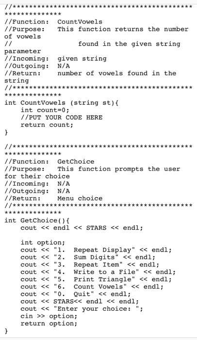 Solved Complete the C++ skeleton program you have been | Chegg.com