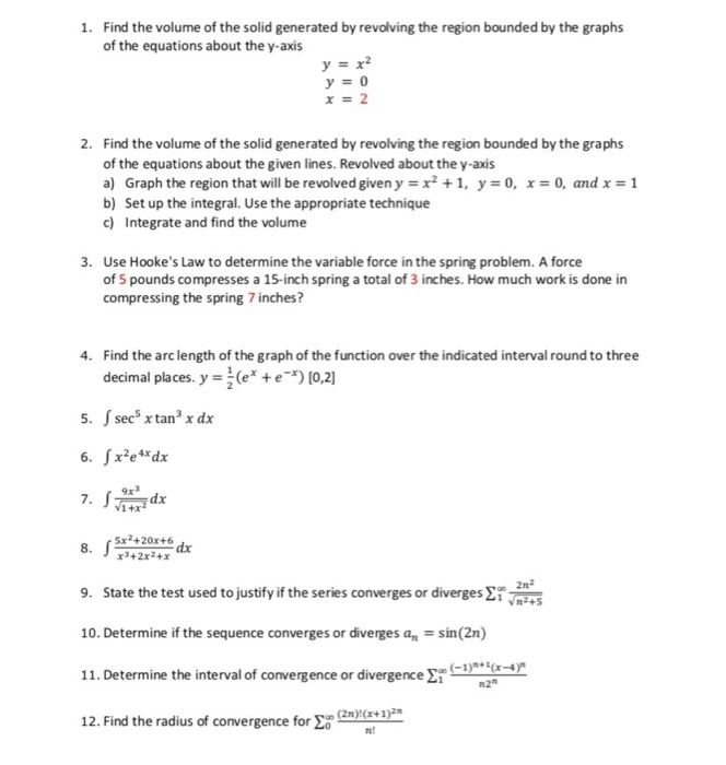 Solved 1. Find the volume of the solid generated by | Chegg.com