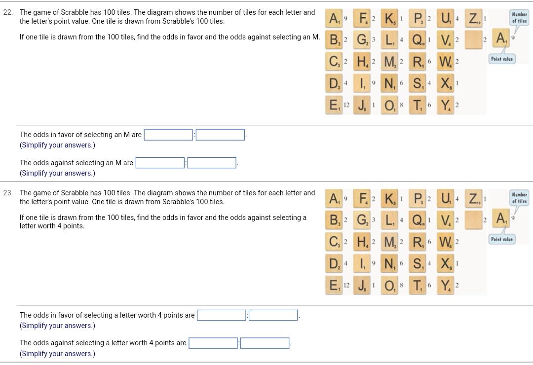 Solved 2. The game of Scrabble has 100 tiles. The diagram
