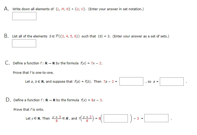 Solved A Write Down All Elements Of L M N X U V Chegg Com