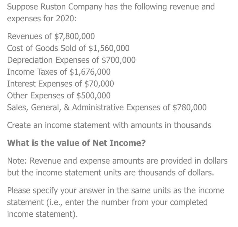 Solved Suppose Ruston Company Has The Following Revenue And Chegg