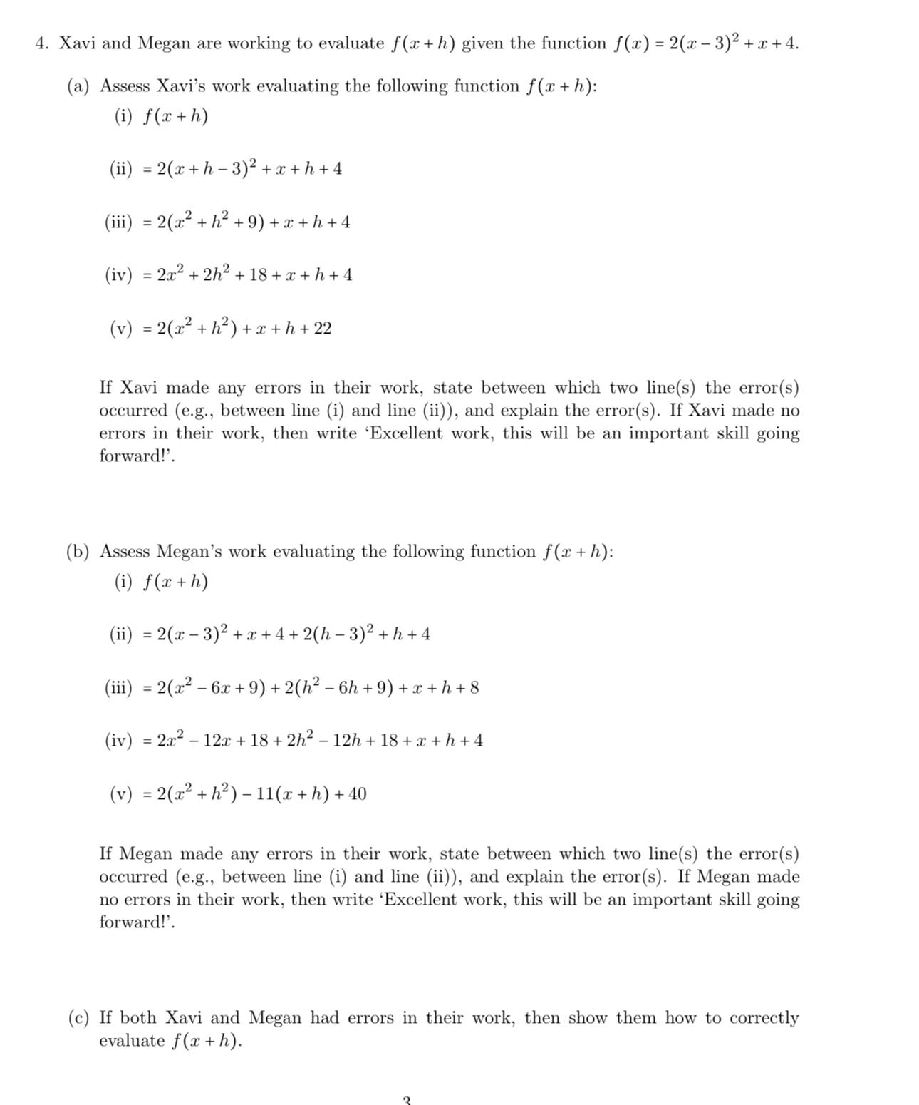 Solved Xavi and Megan are working to evaluate f(x+h) ﻿given | Chegg.com