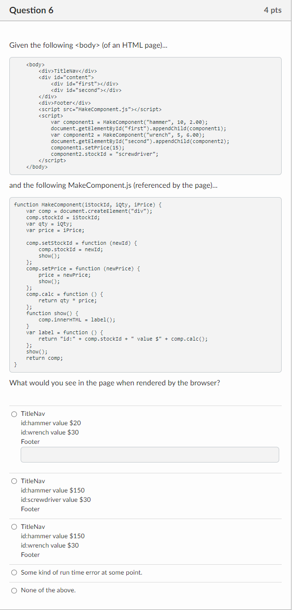 Solved Given The Following (of An HTML Page)... What Would | Chegg.com