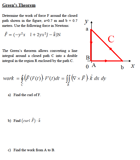 Solved Green S Theorem Y Determine The Work Of Force F Ar Chegg Com