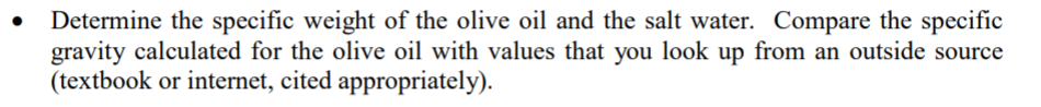 Solved Determine the specific weight of the olive oil and | Chegg.com