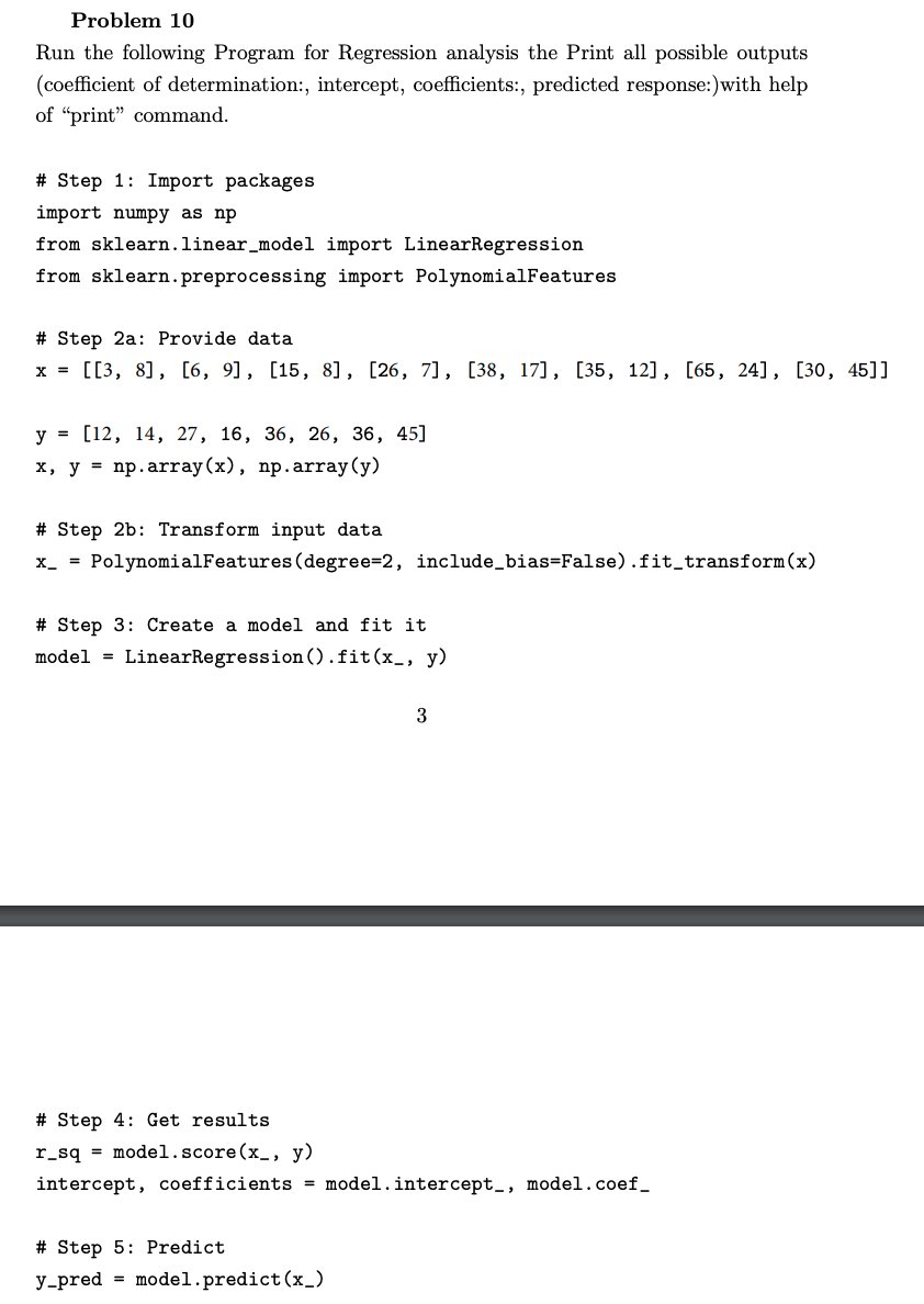 Solved Problem 10 Run the following Program for Regression | Chegg.com