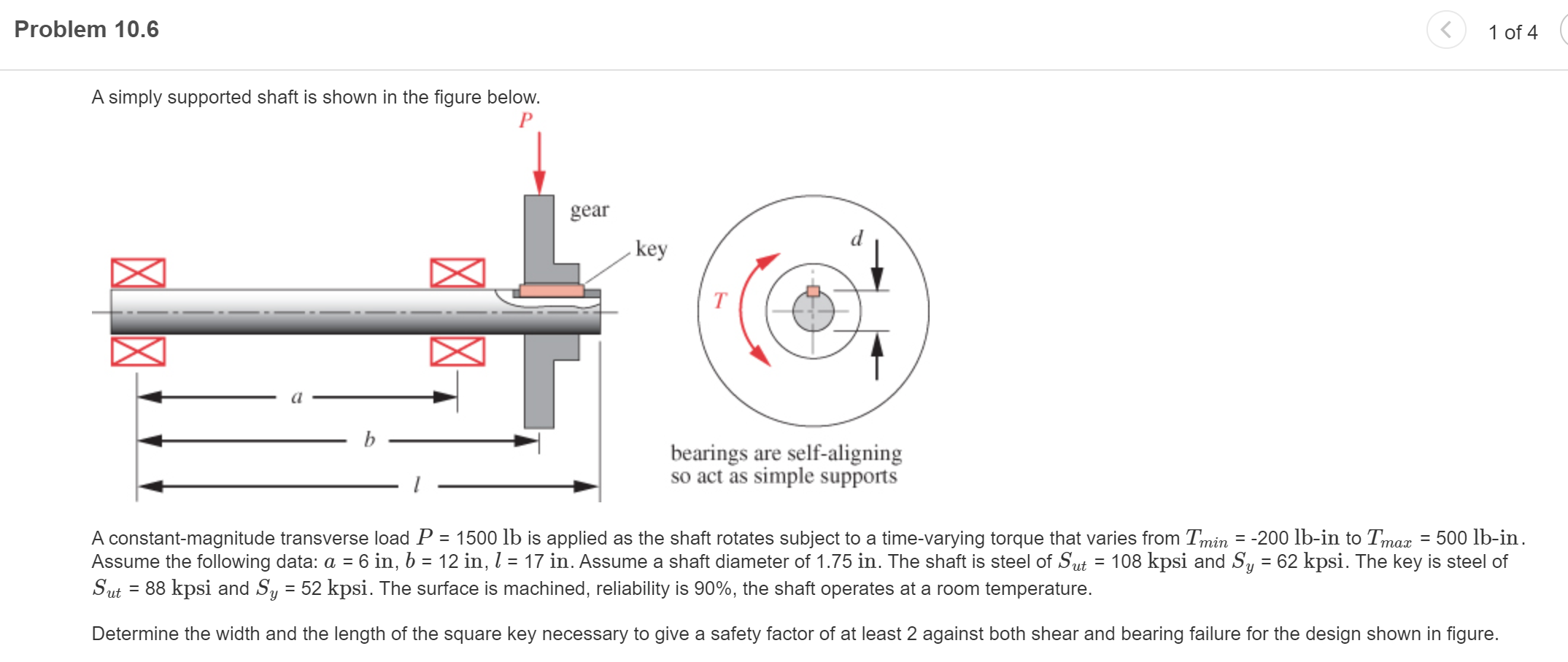 Solved Problem 10.6 1 of 4 A simply supported shaft is shown