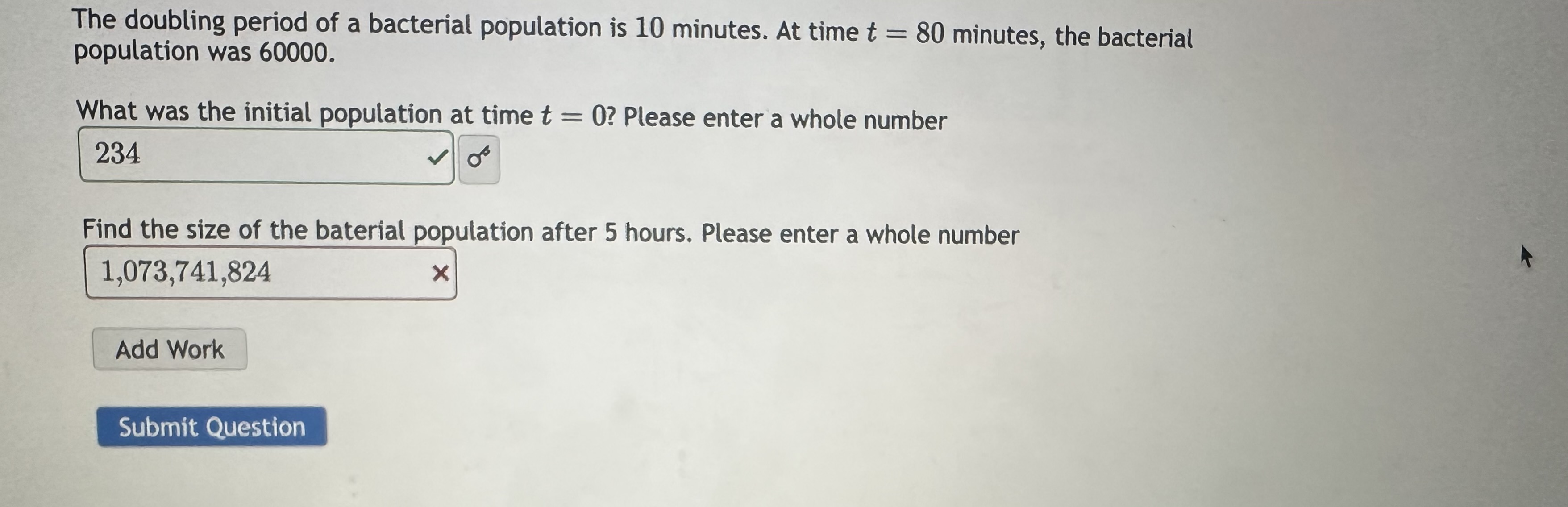 Solved The doubling period of a bacterial population is 10 | Chegg.com