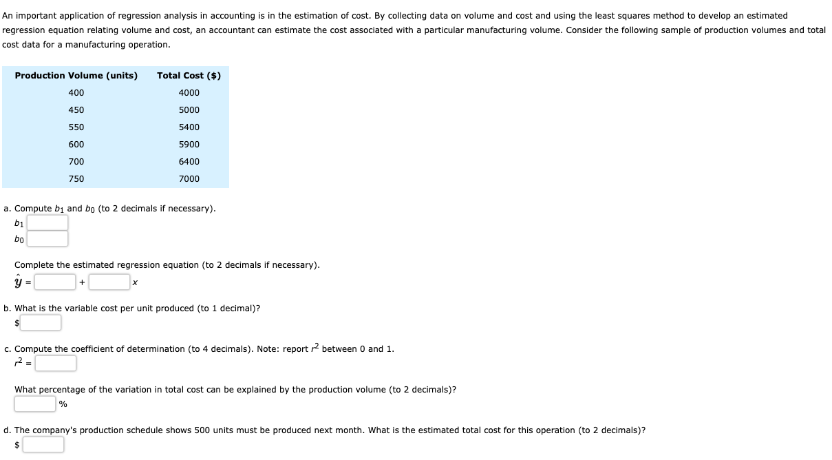 Regression Method Accounting Example Solved An important application of regression analysis in | Chegg.com