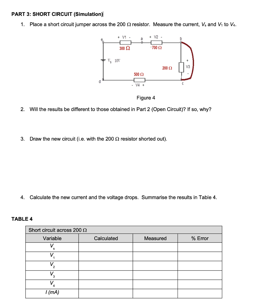 Solved PART 3: SHORT CIRCUIT (Simulation) 1. Place a short | Chegg.com