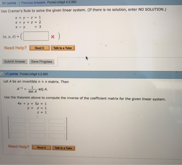 Solved 4.2.060. 0/1 Points Previous Answers PooleLinAlg4 Use | Chegg.com