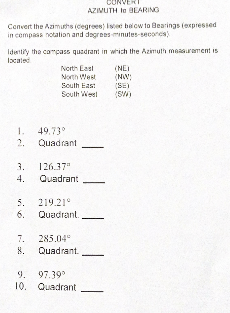 convert azimuth to quadrant from