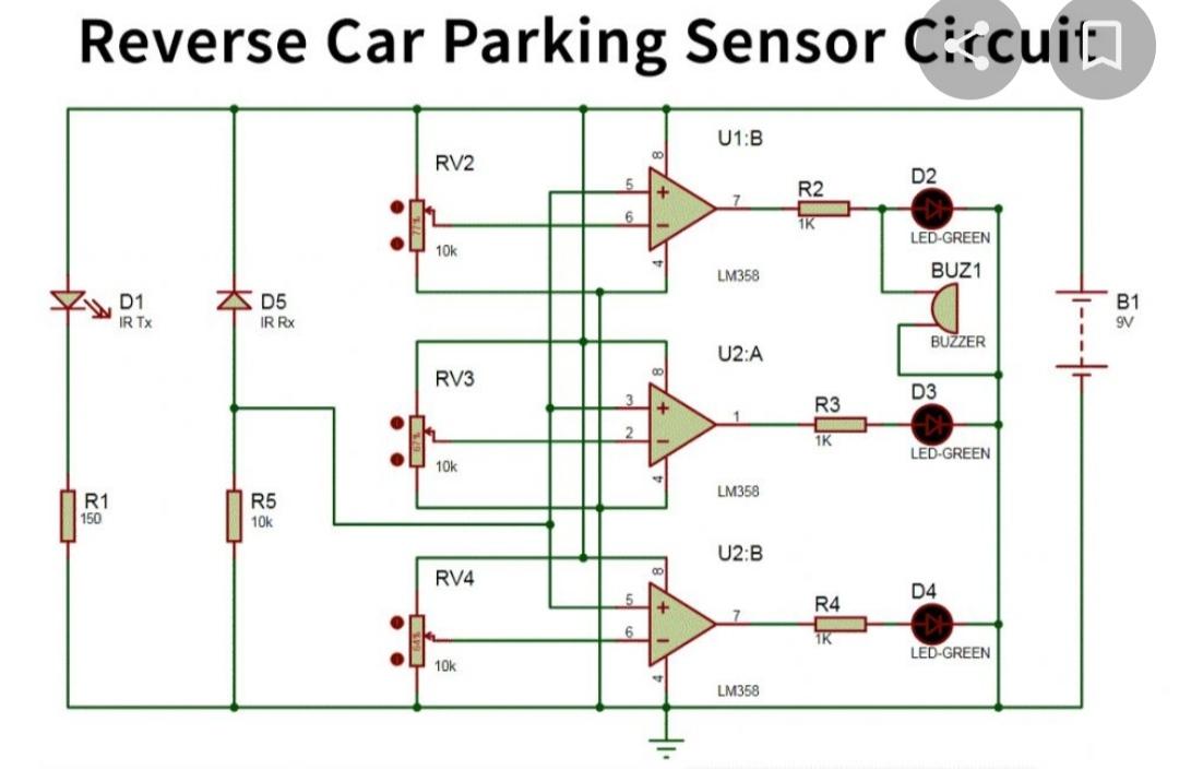Solved Reverse Car Parking Sensor Circuitu U1B RV2 D2 + R2 7 Circuit Diagram