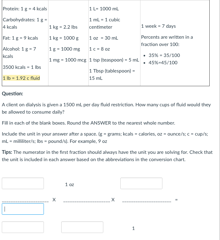 Solved A client on dialysis is given a 1500 ﻿mL per day | Chegg.com