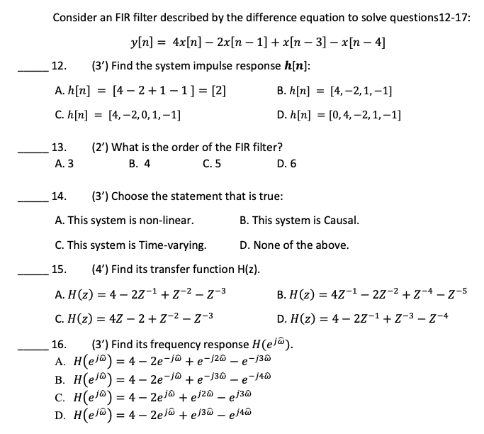 Solved Consider an FIR filter described by the difference | Chegg.com