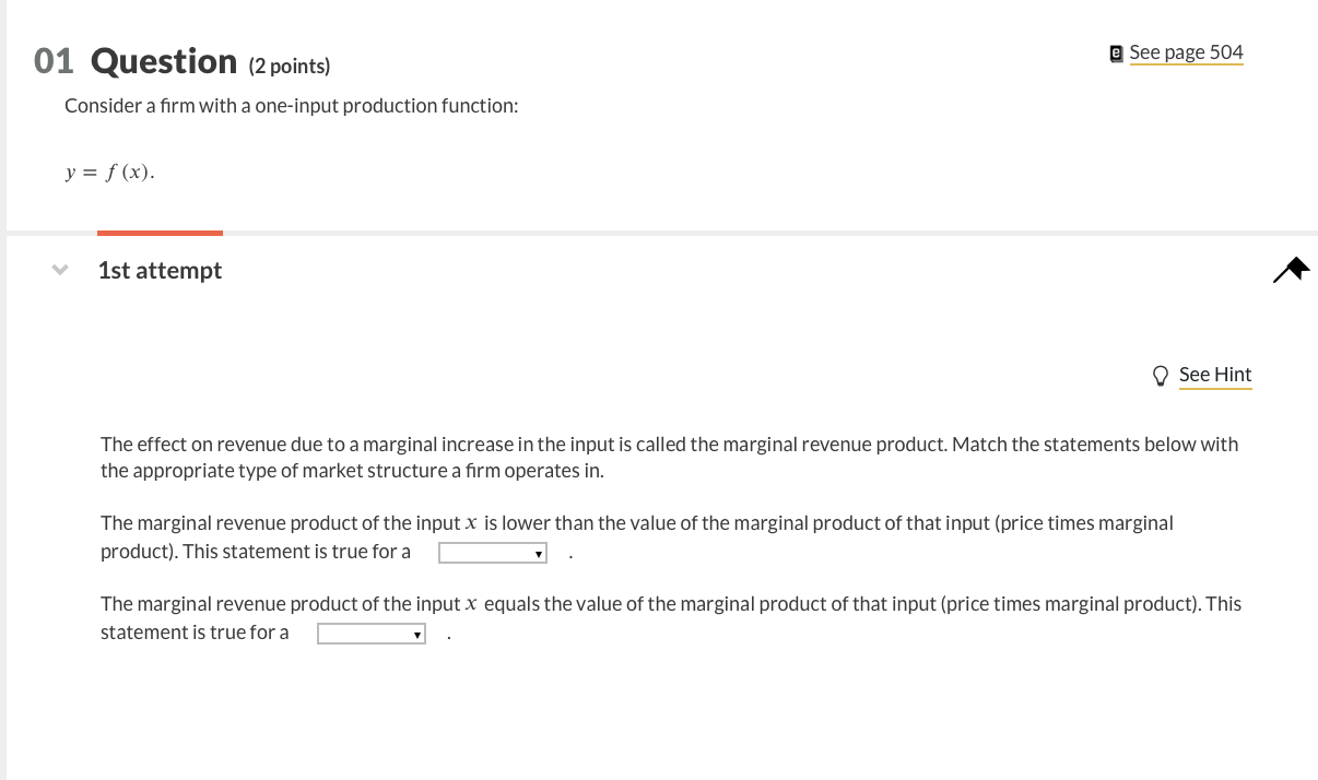 Solved See page 504 01 Question (2 points) Consider a firm | Chegg.com