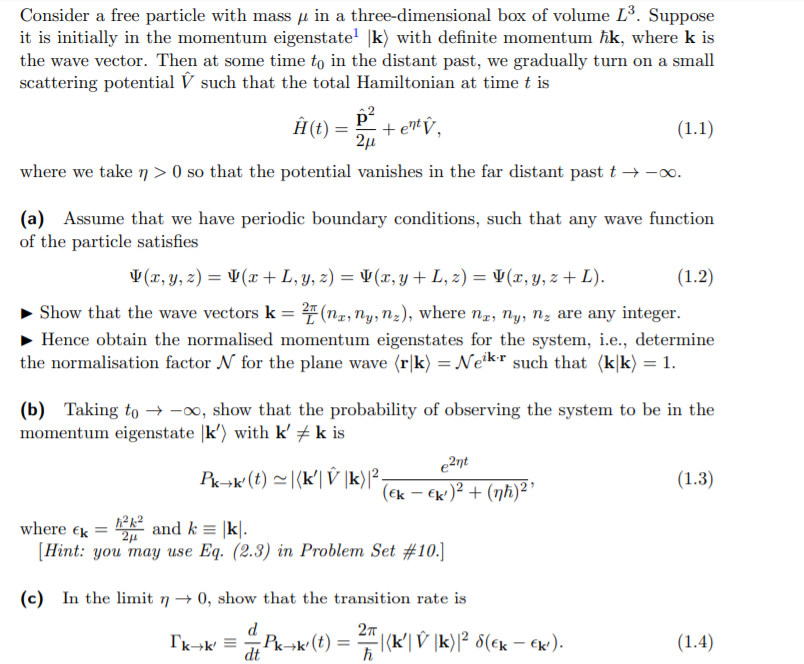 Solved Consider A Free Particle With Mass U In A Three Di Chegg Com