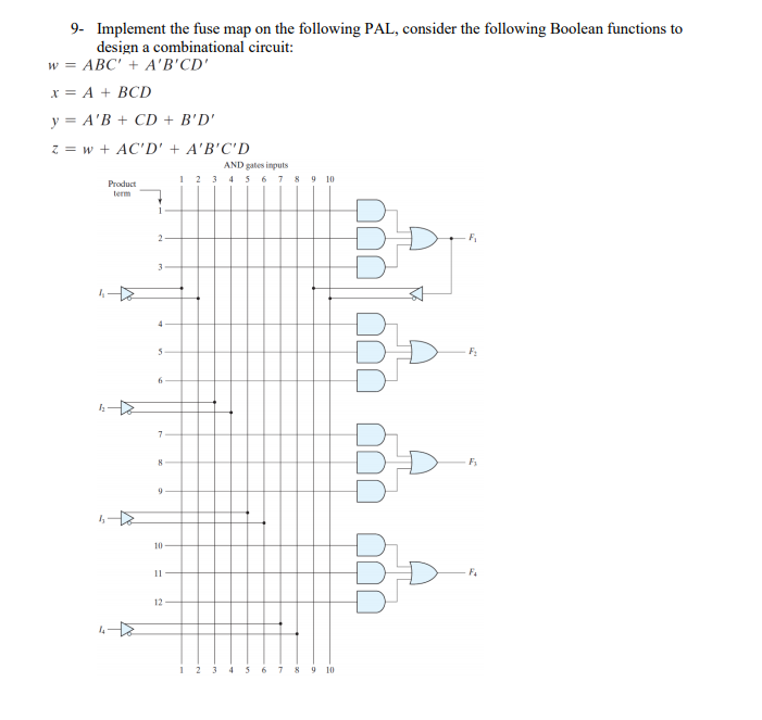 Solved 9- Implement the fuse map on the following PAL, | Chegg.com