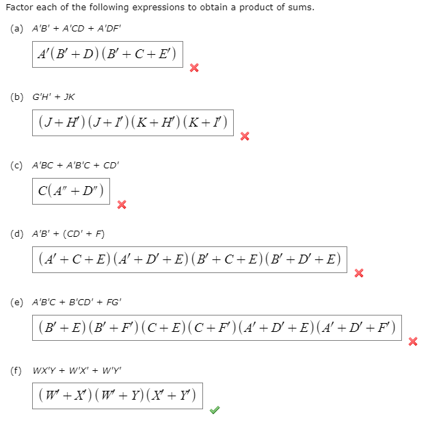 Solved Factor Each Of The Following Expressions To Obtain Chegg Com