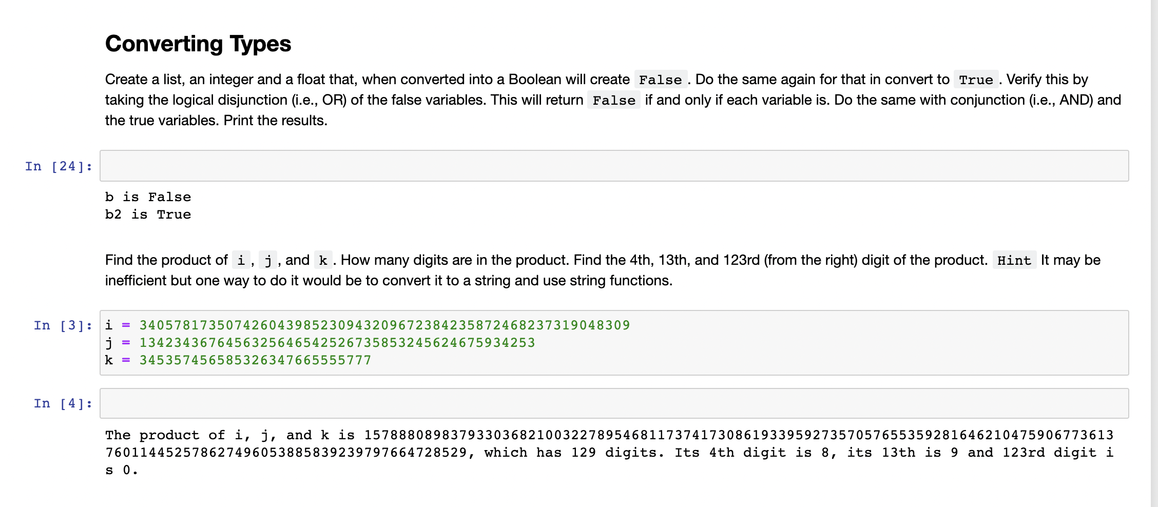 Solved Converting Types Create a list, an integer and a | Chegg.com